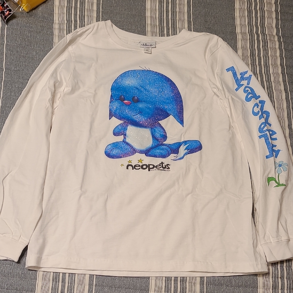 Neopets Y2k 2002 White and Blue Long Sleeve Kids T-shirt Kacheek